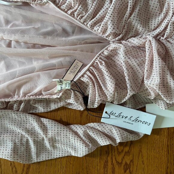 NWT For Love and Lemons All That Glitters Pink Long Sleeve Mini Dress XXS Blush - Picture 5 of 5